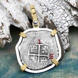 1665 Consolacion Shipwreck Pirate Era Spanish 1 Reale Piece of Eight 14K Gold & Sterling Silver Pendant
