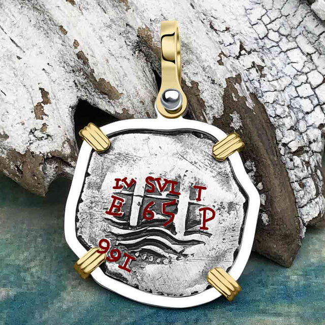 1665 Consolacion Shipwreck Pirate Era Spanish 1 Reale Piece of Eight 14K Gold & Sterling Silver Pendant