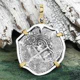 1663 Consolacion Shipwreck Pirate Era Spanish 2 Reale Piece of Eight 14K Gold & Sterling Silver Pendant | Artifact #4541
