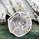 1663 Consolacion Shipwreck Pirate Era Spanish 2 Reale Piece of Eight 14K Gold & Sterling Silver Pendant | Artifact #4541
