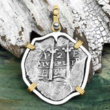 1663 Consolacion Shipwreck Pirate Era Spanish 2 Reale Piece of Eight 14K Gold & Sterling Silver Pendant | Artifact #4541