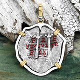 1663 Consolacion Shipwreck Pirate Era Spanish 2 Reale Piece of Eight 14K Gold & Sterling Silver Pendant | Artifact #4541