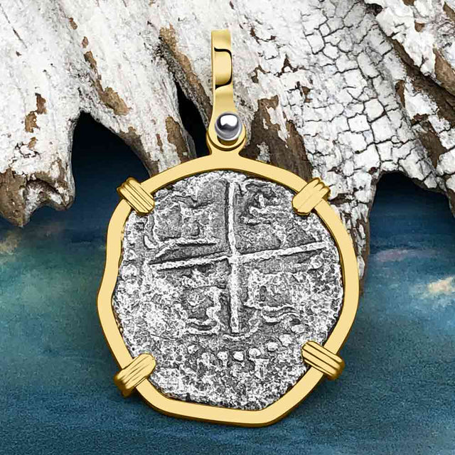 Concepcion Shipwreck 2 Reale Silver Piece of 8 14K Gold Pendant
