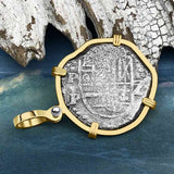 Concepcion Shipwreck 2 Reale Silver Piece of 8 14K Gold Pendant