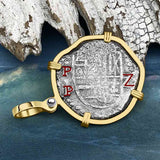 Concepcion Shipwreck 2 Reale Silver Piece of 8 14K Gold Pendant