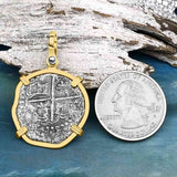 Concepcion Shipwreck 2 Reale Silver Piece of 8 14K Gold Pendant