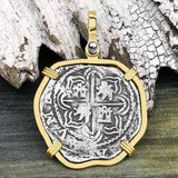 Concepcion Shipwreck 2 Reale Silver Piece of 8 14K Gold Pendant