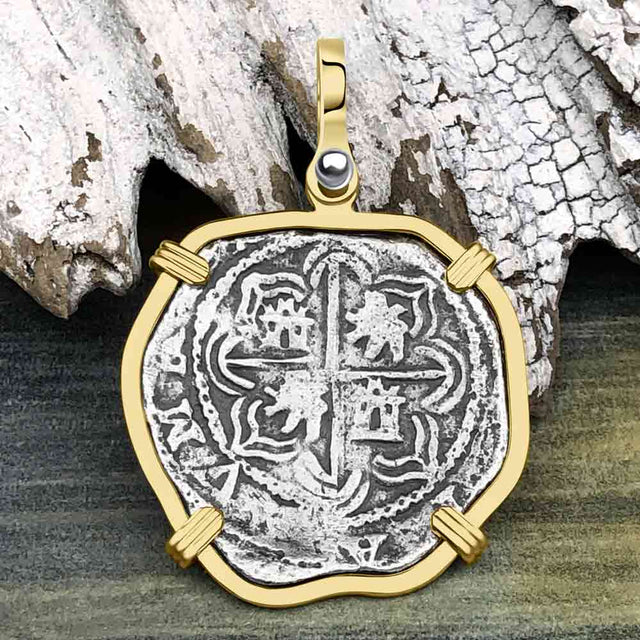 Concepcion Shipwreck 2 Reale Silver Piece of 8 14K Gold Pendant
