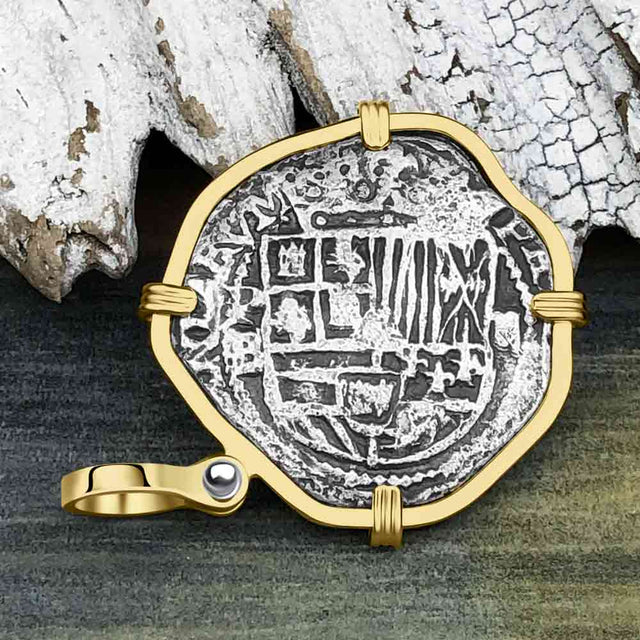 Concepcion Shipwreck 2 Reale Silver Piece of 8 14K Gold Pendant