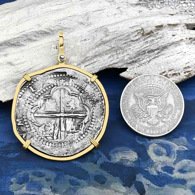 Rare Concepcion Shipwreck 8 Reale Silver Piece of 8 14K Gold Pendant