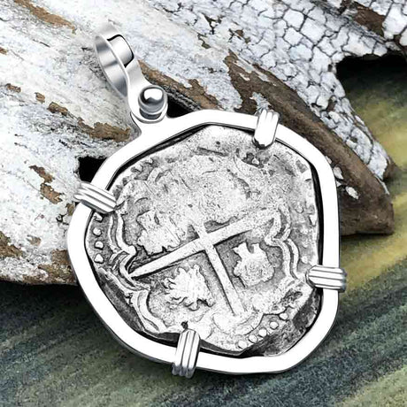 Heart Shaped Sao Jose 4 Reale Pirate Era Shipwreck Coin Sterling Silver Pendant