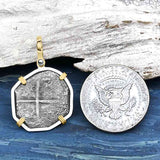 Sao Jose 4 Reale circa 1598-1621 Shipwreck Coin 14K Gold and Sterling Silver Pendant