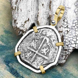 Sao Jose 4 Reale RARE DATED 1622 Shipwreck Coin 14K Gold and Sterling Silver Pendant