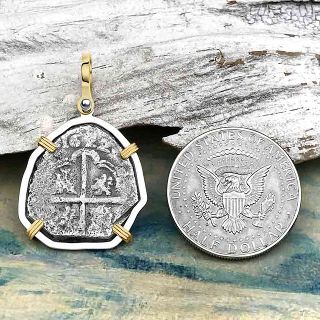 Sao Jose 4 Reale RARE DATED 1622 Shipwreck Coin 14K Gold and Sterling Silver Pendant