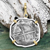 Sao Jose 4 Reale Circa 1615 Shipwreck Coin 14K Gold and Sterling Silver Pendant