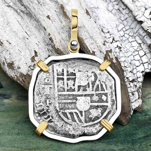 Sao Jose 4 Reale Circa 1615 Shipwreck Coin 14K Gold and Sterling Silver Pendant