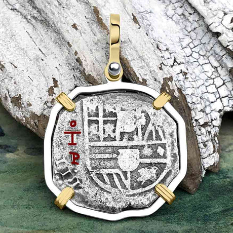 Sao Jose 4 Reale Circa 1615 Shipwreck Coin 14K Gold and Sterling Silver Pendant