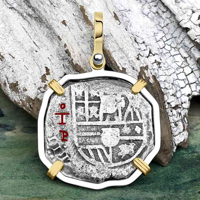 Sao Jose 4 Reale Circa 1615 Shipwreck Coin 14K Gold and Sterling Silver Pendant