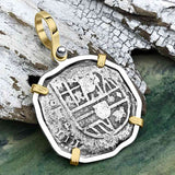 Sao Jose 4 Reale Circa 1615 Shipwreck Coin 14K Gold and Sterling Silver Pendant