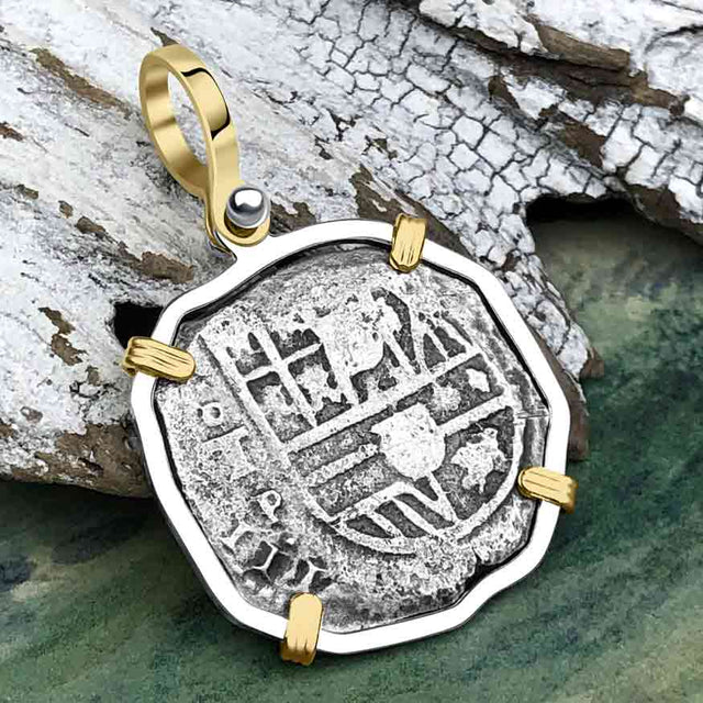 Sao Jose 4 Reale Circa 1615 Shipwreck Coin 14K Gold and Sterling Silver Pendant