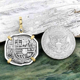 Sao Jose 4 Reale Circa 1615 Shipwreck Coin 14K Gold and Sterling Silver Pendant