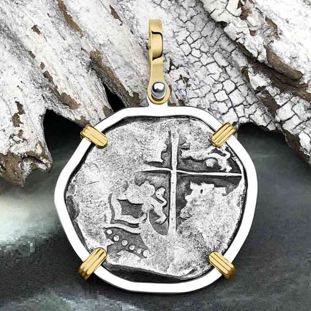Sao Jose 4 Reale circa 1598-1621 Shipwreck Coin 14K Gold and Sterling Silver Pendant
