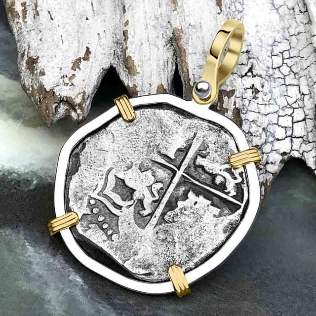Sao Jose 4 Reale circa 1598-1621 Shipwreck Coin 14K Gold and Sterling Silver Pendant