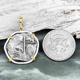 Sao Jose 4 Reale circa 1598-1621 Shipwreck Coin 14K Gold and Sterling Silver Pendant