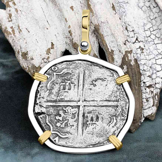 Sao Jose 4 Reale RARE DATED 1620s Shipwreck Coin 14K Gold and Sterling Silver Pendant