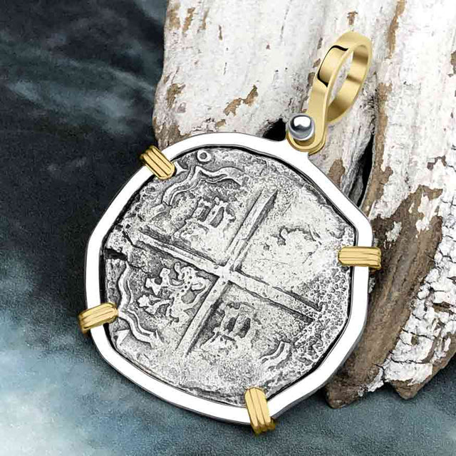 Sao Jose 4 Reale RARE DATED 1620s Shipwreck Coin 14K Gold and Sterling Silver Pendant