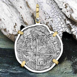 Sao Jose 4 Reale Circa 1598 Pirate Era Shipwreck Coin 14K Gold & Sterling Silver Pendant