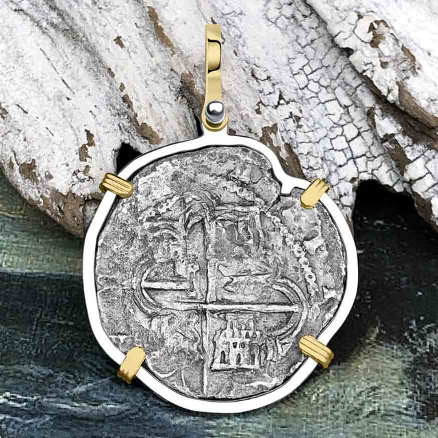 Sao Jose 4 Reale Circa 1598 Pirate Era Shipwreck Coin 14K Gold & Sterling Silver Pendant