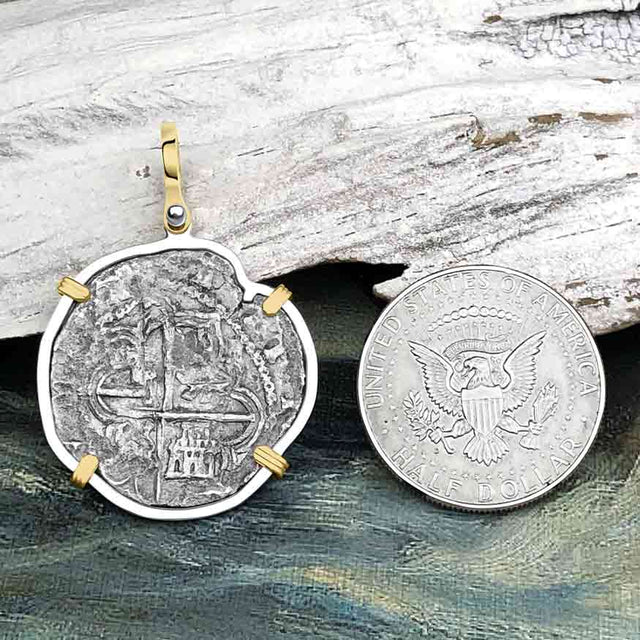 Sao Jose 4 Reale Circa 1598 Pirate Era Shipwreck Coin 14K Gold & Sterling Silver Pendant