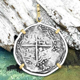 Sao Jose 8 Reale Circa 1610 Pirate Era Shipwreck Coin 14K Gold & Sterling Silver Pendant