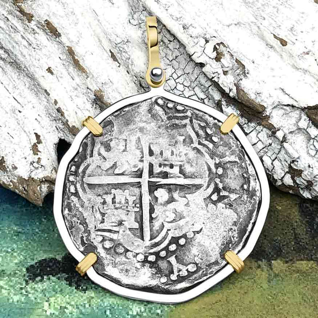 Sao Jose 8 Reale Circa 1610 Pirate Era Shipwreck Coin 14K Gold & Sterling Silver Pendant