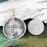 Sao Jose 8 Reale Circa 1610 Pirate Era Shipwreck Coin 14K Gold & Sterling Silver Pendant