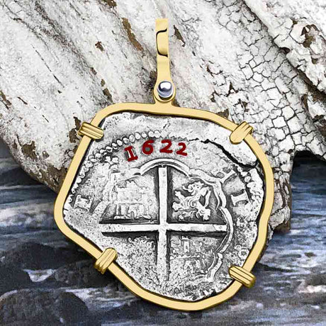 Sao Jose 4 Reale RARE DATED 1622 Shipwreck Coin 14K Gold Pendant