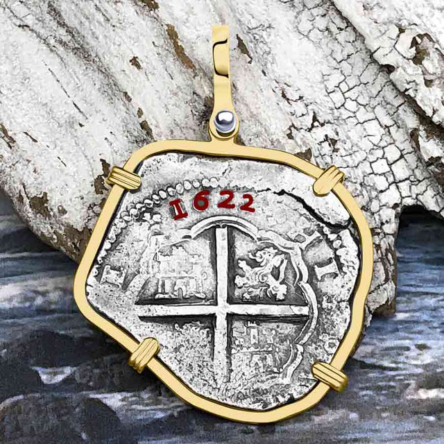 Sao Jose 4 Reale RARE DATED 1622 Shipwreck Coin 14K Gold Pendant