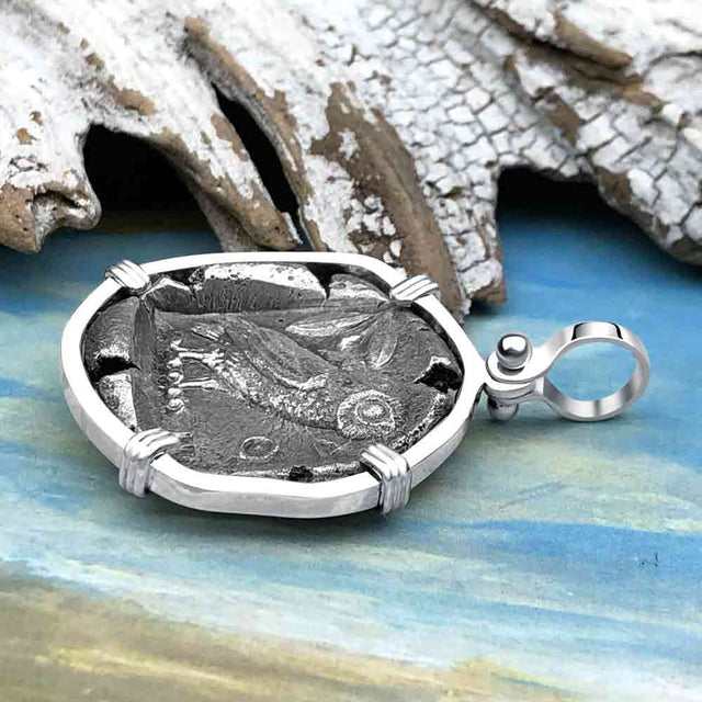 Ancient Greek Athena and the Owl Silver Tetradrachm circa 450 BC Sterling Silver Pendant