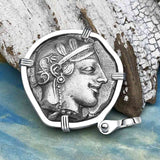 Ancient Greek Athena and the Owl Silver Tetradrachm circa 450 BC Sterling Silver Pendant
