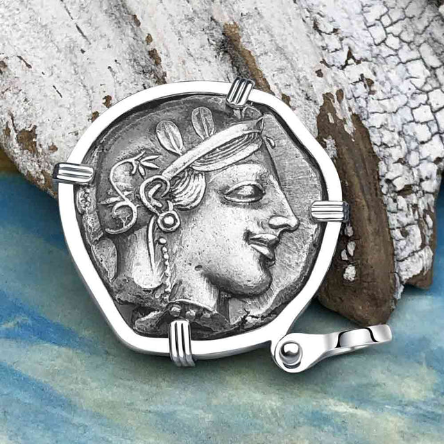 Ancient Greek Athena and the Owl Silver Tetradrachm circa 450 BC Sterling Silver Pendant