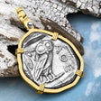 Ancient Greek Athena and the Owl Silver Tetradrachm circa 450 BC RARE Zero-Die 14K Gold Pendant