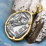 Ancient Greek Athena and the Owl Silver Tetradrachm circa 450 BC RARE Zero-Die 14K Gold Pendant
