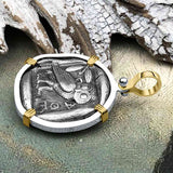 Ancient Greek Athena and the Owl Silver Tetradrachm circa 450 BC 14K Gold and Sterling Silver Pendant