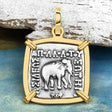 Ancient Indo-Greek Bactrian Elephant and Bull Silver Drachm Coin 170 BC 14K Gold Pendant