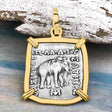 Ancient Indo-Greek Bactrian Elephant and Bull Silver Drachm Coin 170 BC 14K Gold Pendant