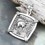 Ancient Indo-Greek Bactrian Elephant and Bull Silver Drachm Coin 170 BC 14K White Gold Pendant