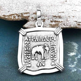 Ancient Indo-Greek Bactrian Elephant and Bull Silver Drachm Coin 170 BC 14K White Gold Pendant