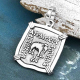 Ancient Indo-Greek Bactrian Elephant and Bull Silver Drachm Coin 170 BC 14K White Gold Pendant