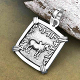 Ancient Indo-Greek Bactrian Elephant and Bull Silver Drachm Coin 170 BC 14K White Gold Pendant